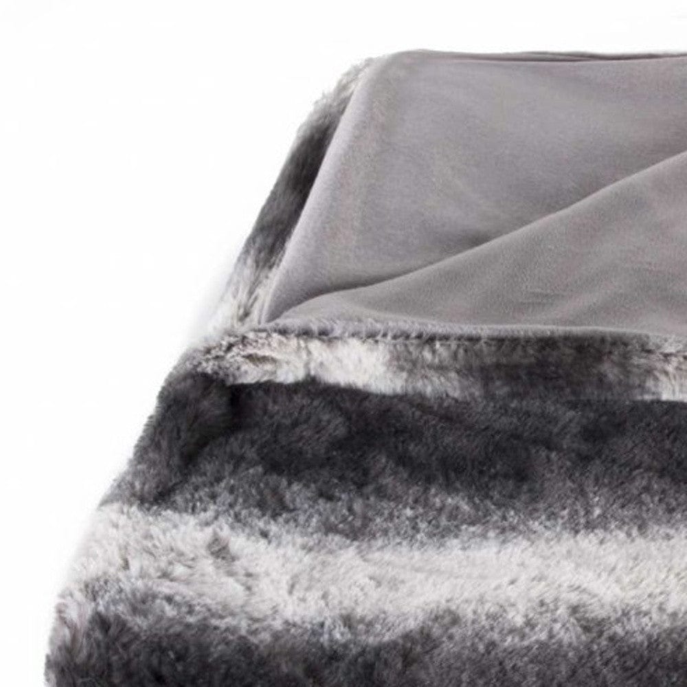 50" X 70" Gray and White Faux Fur Striped Plush Throw Blanket - Homeroots - Flyclothing LLC