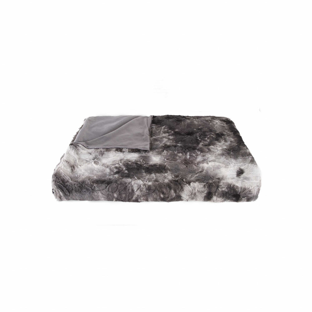 50" X 70" Dark Gray and Ivory Faux Fur Plush Throw Blanket - Homeroots - Flyclothing LLC
