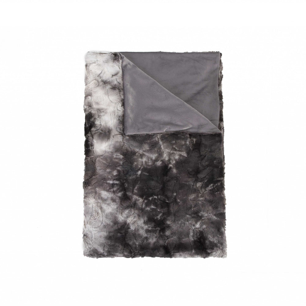 50" X 70" Dark Gray and Ivory Faux Fur Plush Throw Blanket - Homeroots - Flyclothing LLC