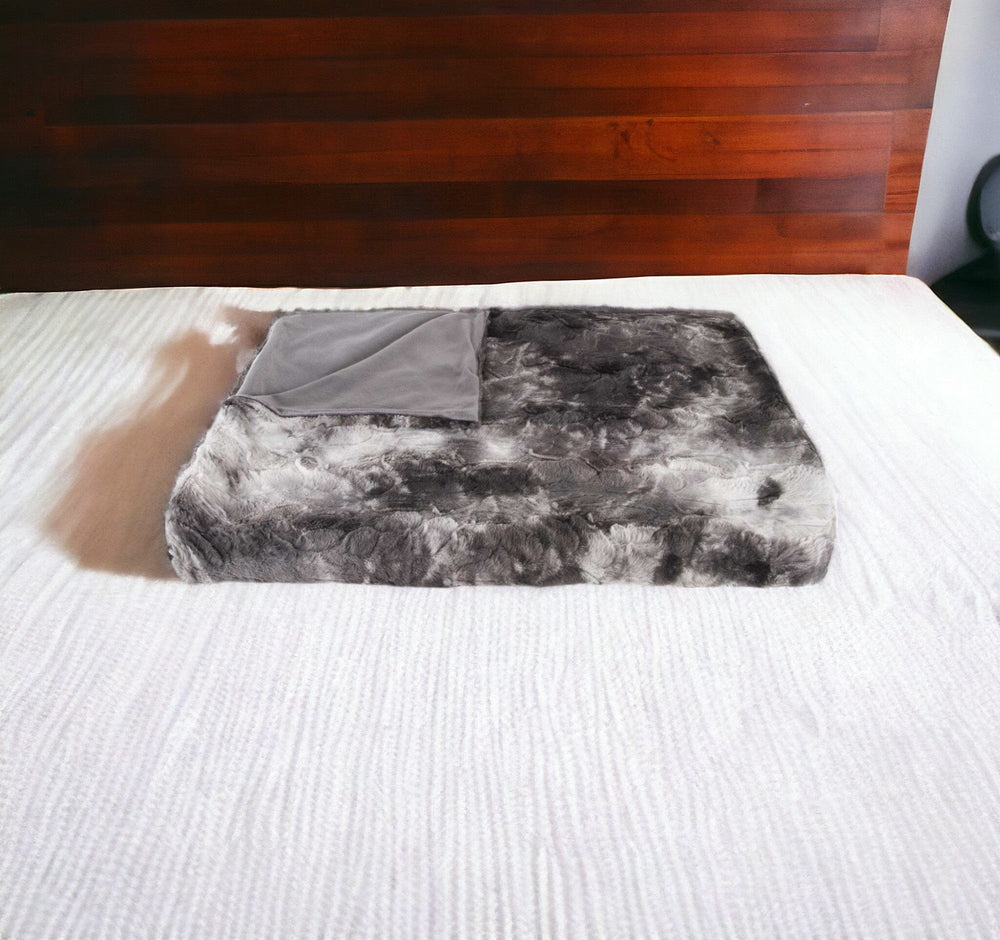 50" X 70" Dark Gray and Ivory Faux Fur Plush Throw Blanket - Homeroots - Flyclothing LLC