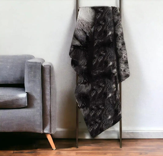 50" X 70" Dark Gray and Ivory Faux Fur Plush Throw Blanket - Homeroots