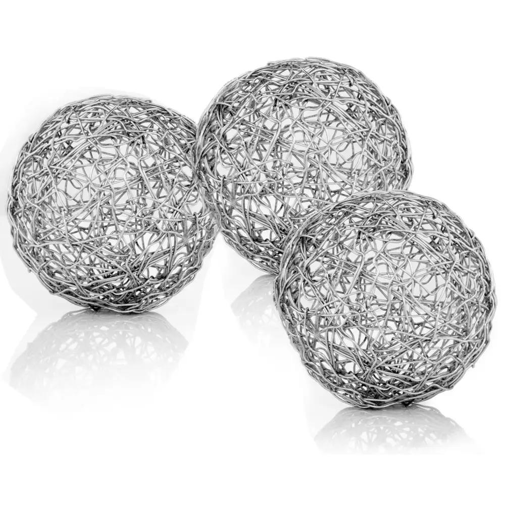 Set of Three Silver Wire 3" Decorative Orbs - Homeroots