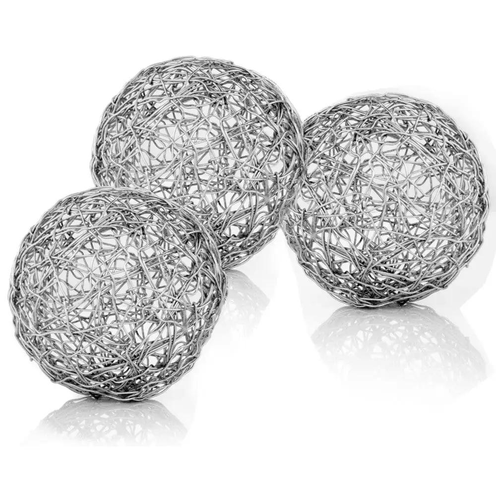 Set of Three Silver Wire 3" Decorative Orbs - Homeroots