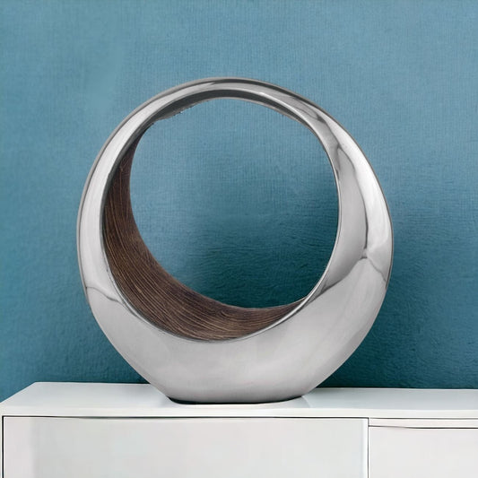 16" Silver and Brown Buffed Aluminum Decorative Bowl - Homeroots