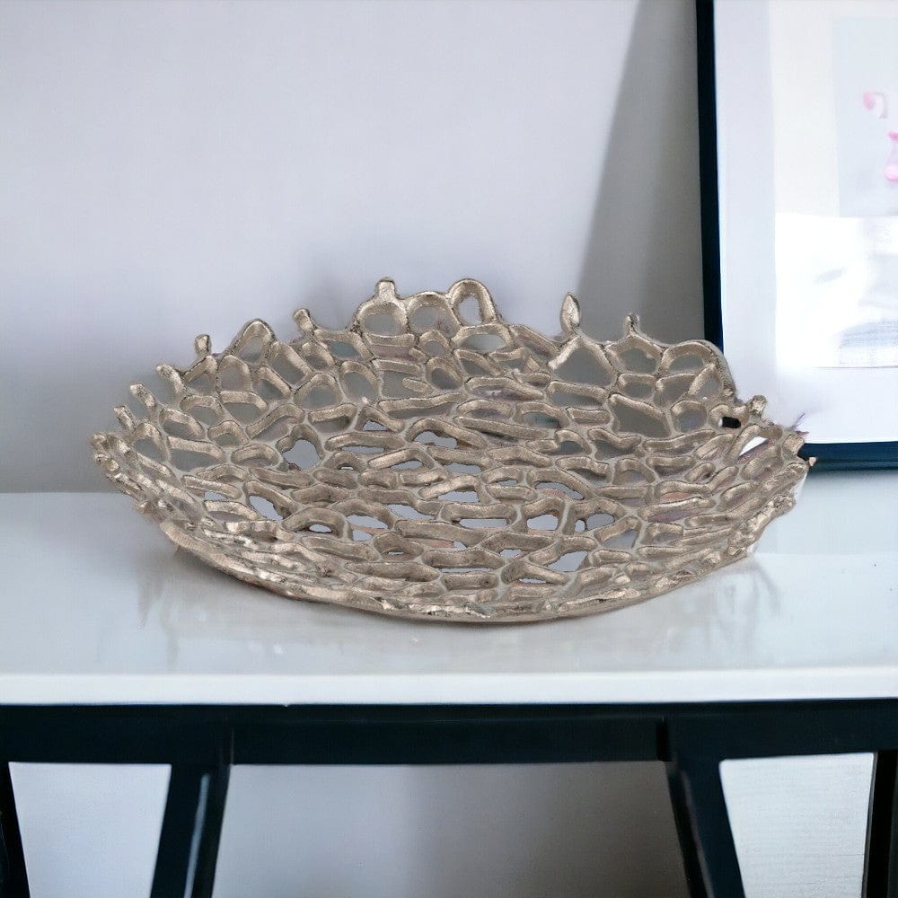 15" Silver Aluminum Coral Decorative Bowl - Homeroots