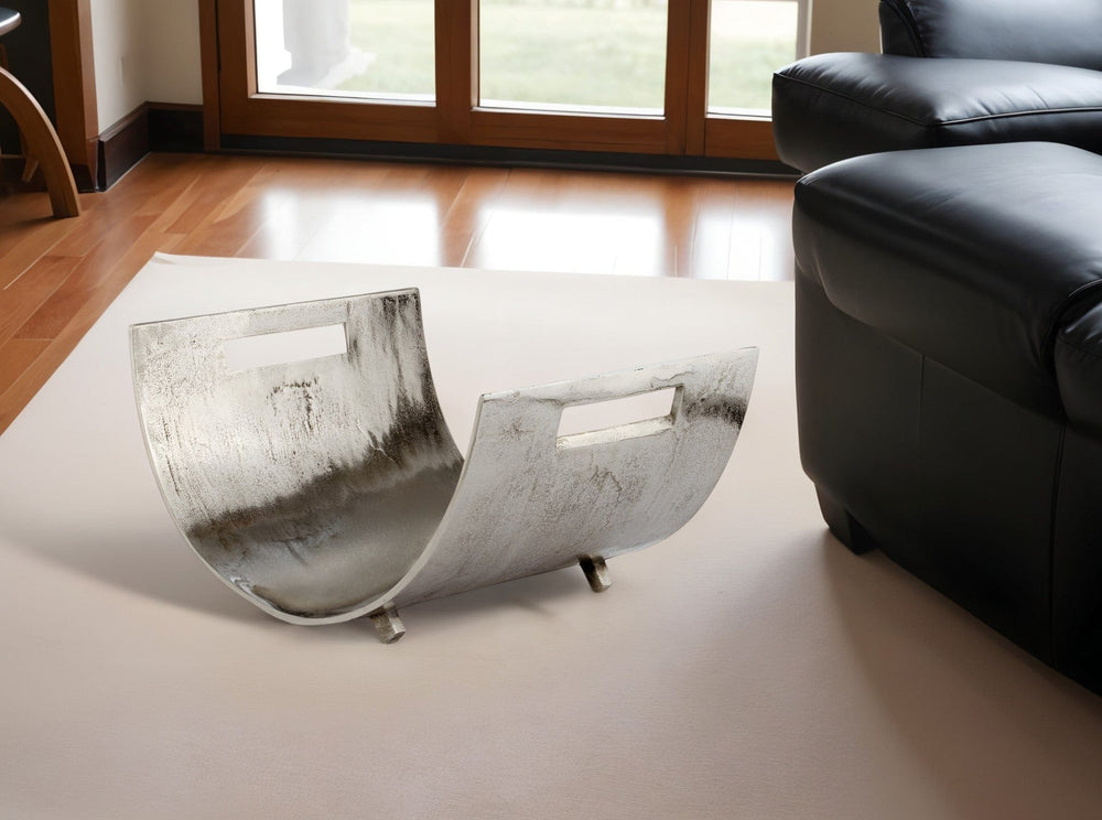 17" Brushed Silver Modern Magazine Basket - Homeroots - Flyclothing LLC