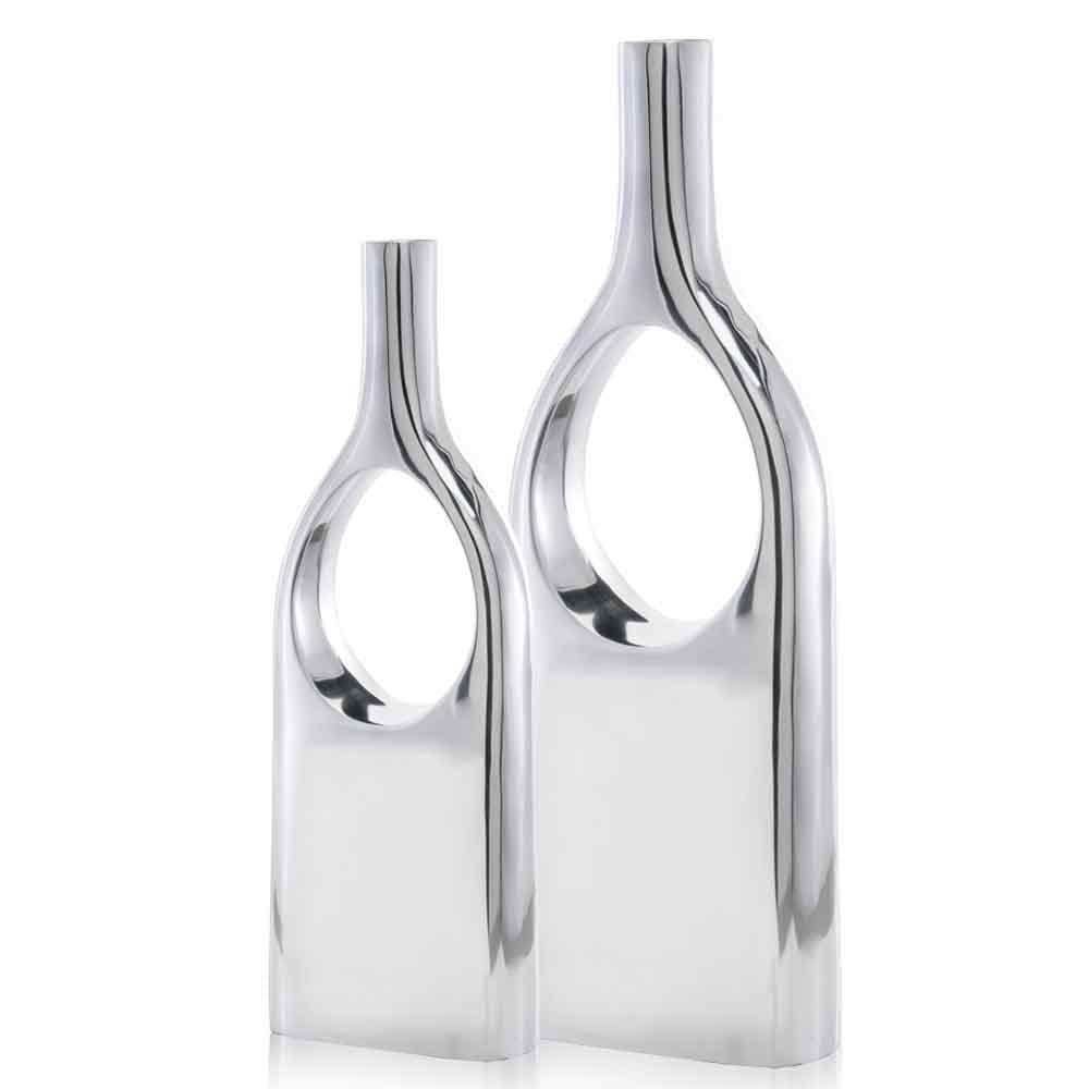 Set of Two Silver Aluminum Modern Hole Table Vases - Homeroots - Flyclothing LLC