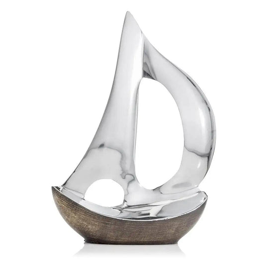 12" Brown and Silver Buffed Aluminum Sailboat Tabletop Sculpture - Homeroots