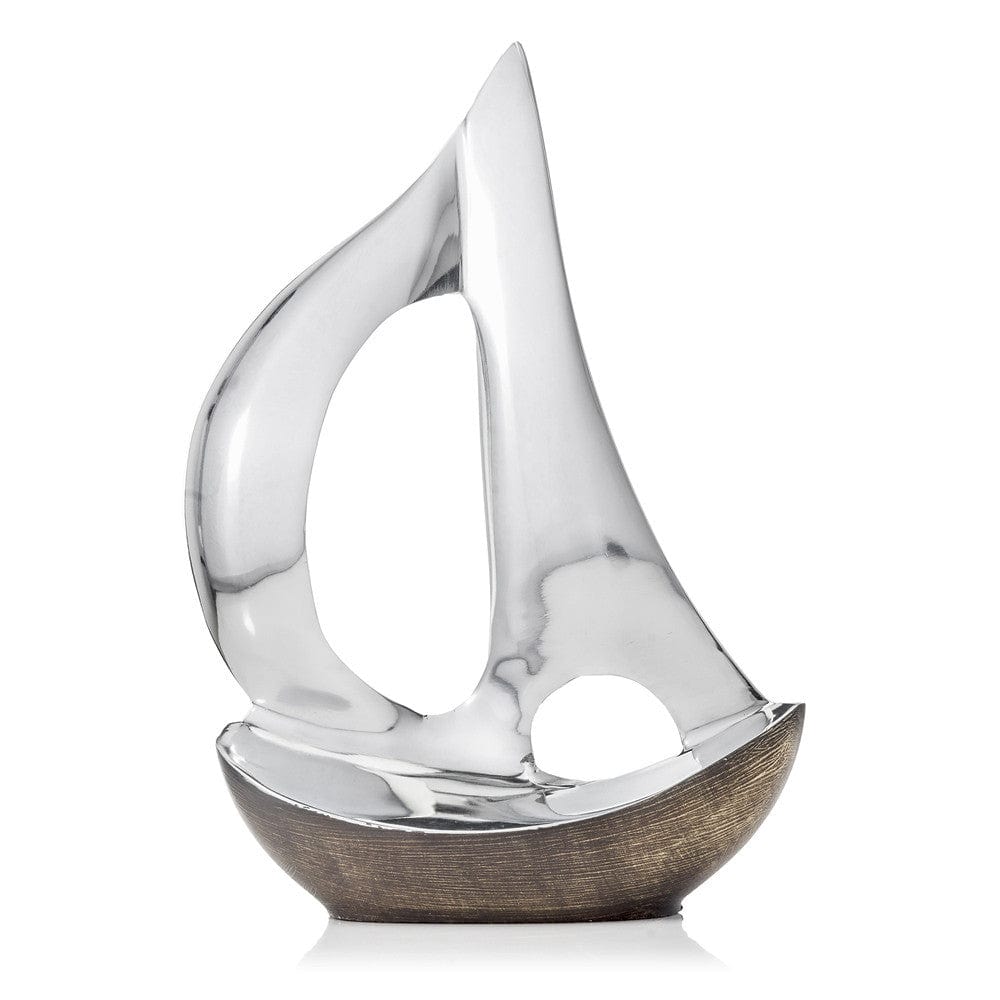 12" Brown and Silver Buffed Aluminum Sailboat Tabletop Sculpture - Homeroots