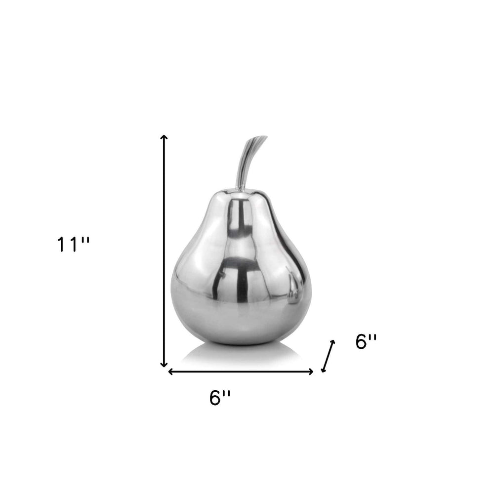 11" Silver Buffed Aluminum Decorative Pear Tabletop Sculpture - Homeroots