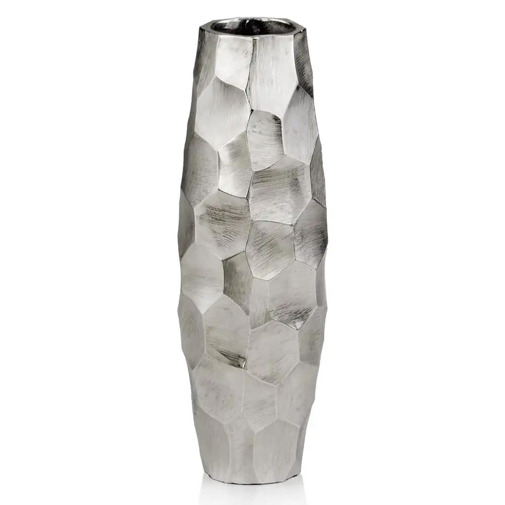 14" Aluminum Silver Cylinder Table Vase - Homeroots