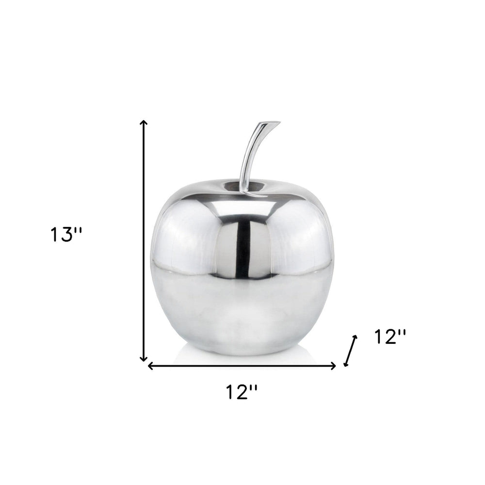 13" Silver Buffed Aluminum Decorative Apple Tabletop Sculpture - Homeroots