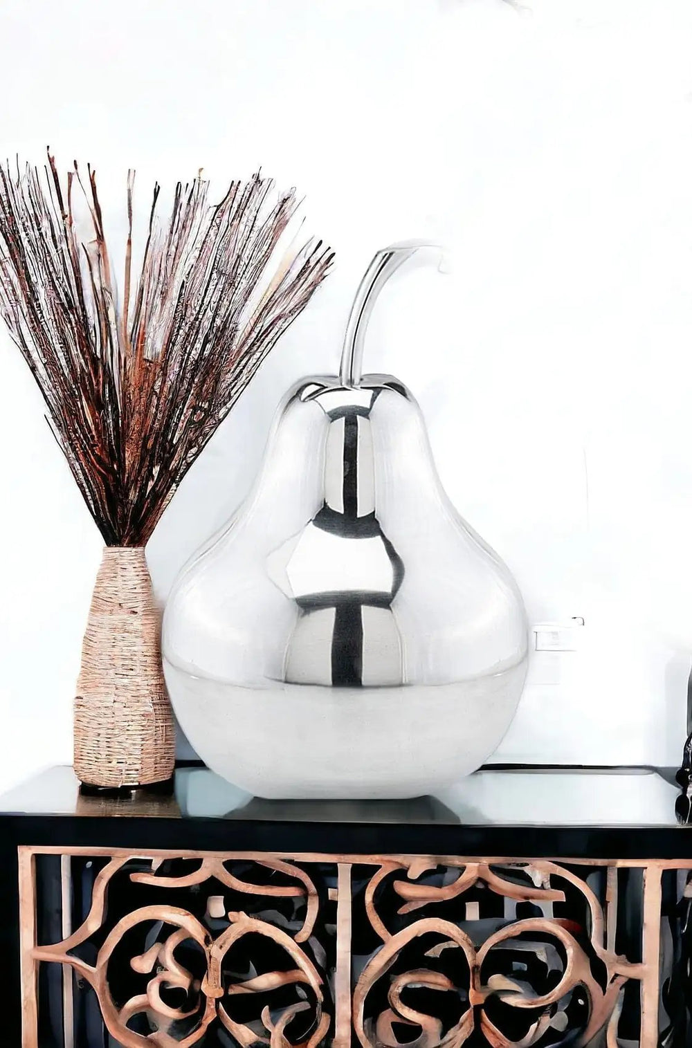 17" Silver Buffed Aluminum Decorative Pear Tabletop Sculpture - Homeroots