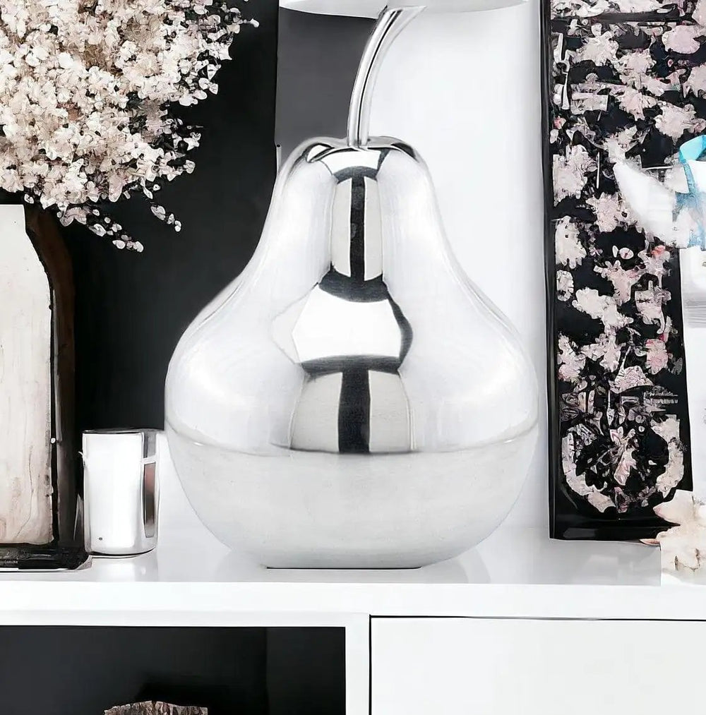 17" Silver Buffed Aluminum Decorative Pear Tabletop Sculpture - Homeroots