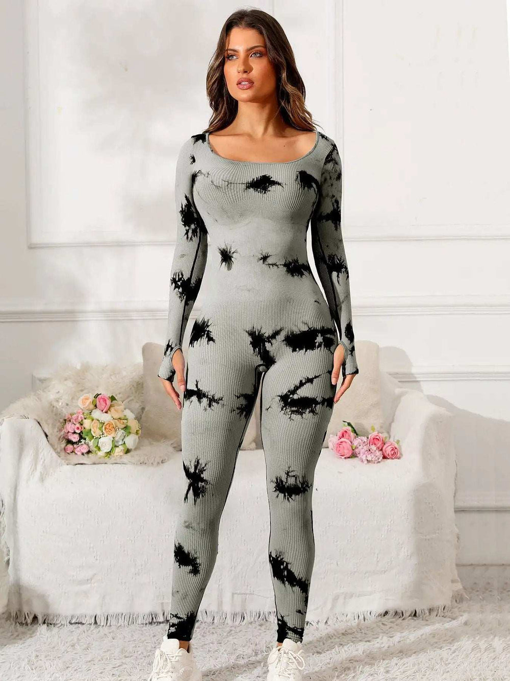 Scoop Neck Long Sleeve Active Jumpsuit - Trendsi - Flyclothing LLC