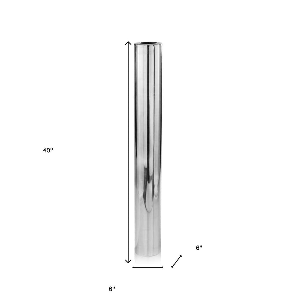 40" Silver Aluminum Cylinder Table Vase - Homeroots