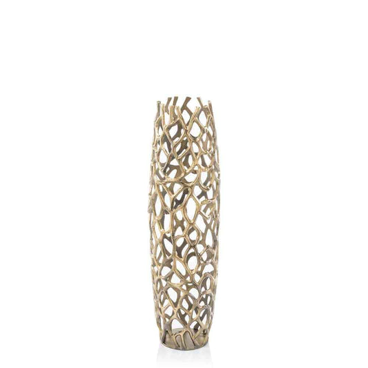 32" Aluminum Gold Twigs Cylinder Floor Vase - Homeroots