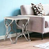 18" Silver And Antiqued White Aluminum Square End Table - Homeroots - Flyclothing LLC