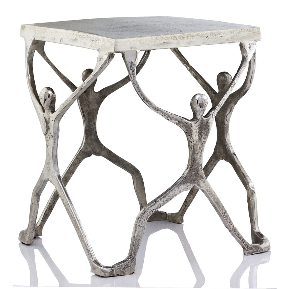 18" Silver And Antiqued White Aluminum Square End Table - Homeroots - Flyclothing LLC
