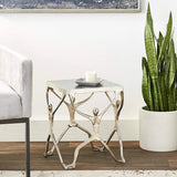 18" Silver And Antiqued White Aluminum Square End Table - Homeroots - Flyclothing LLC