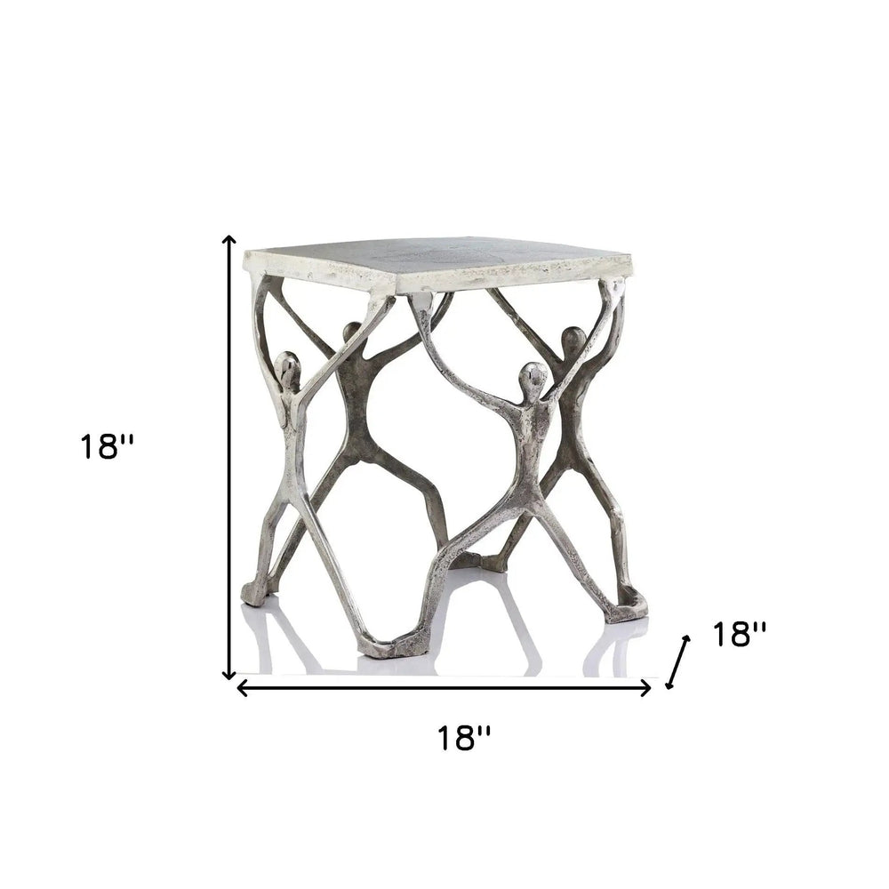 18" Silver And Antiqued White Aluminum Square End Table - Homeroots - Flyclothing LLC