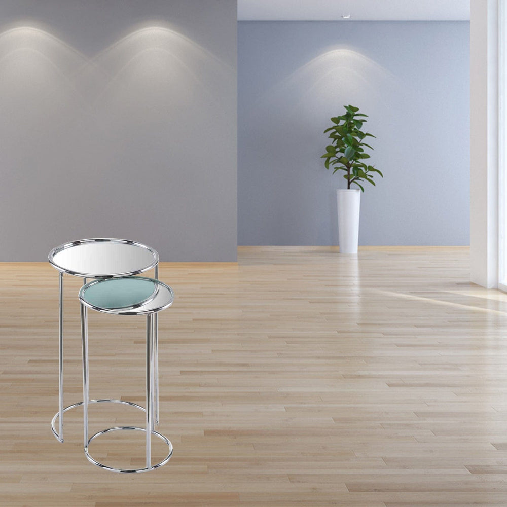 22" Silver Aluminum Round Mirrored End Table - Homeroots - Flyclothing LLC