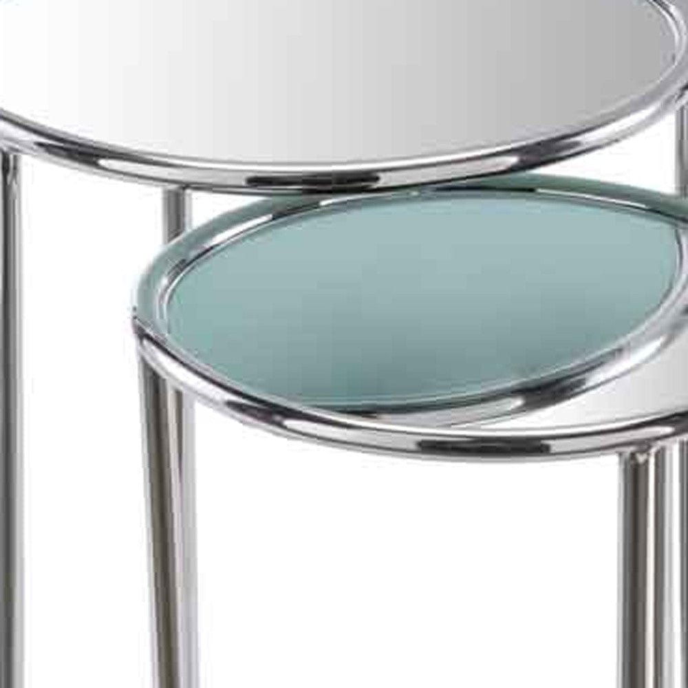 22" Silver Aluminum Round Mirrored End Table - Homeroots - Flyclothing LLC