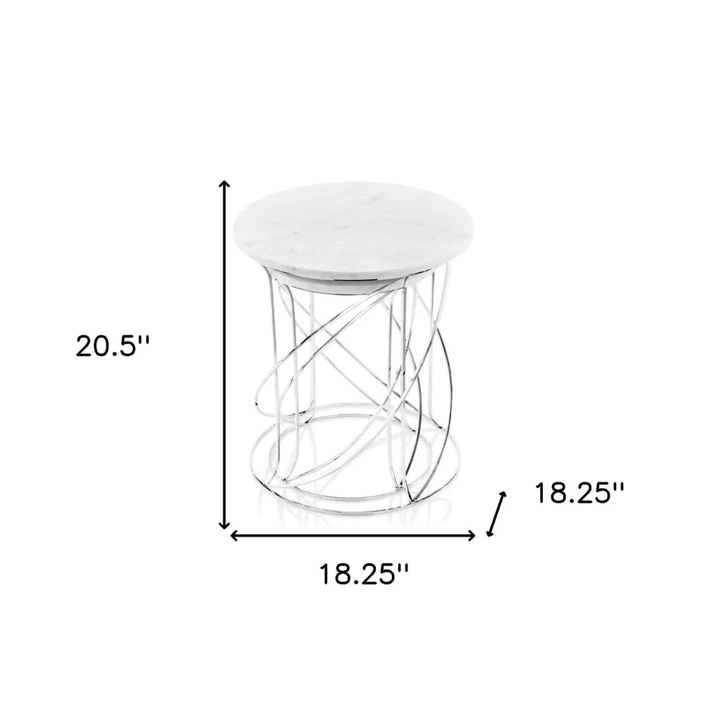 21" White Marble Round End Tables - Homeroots