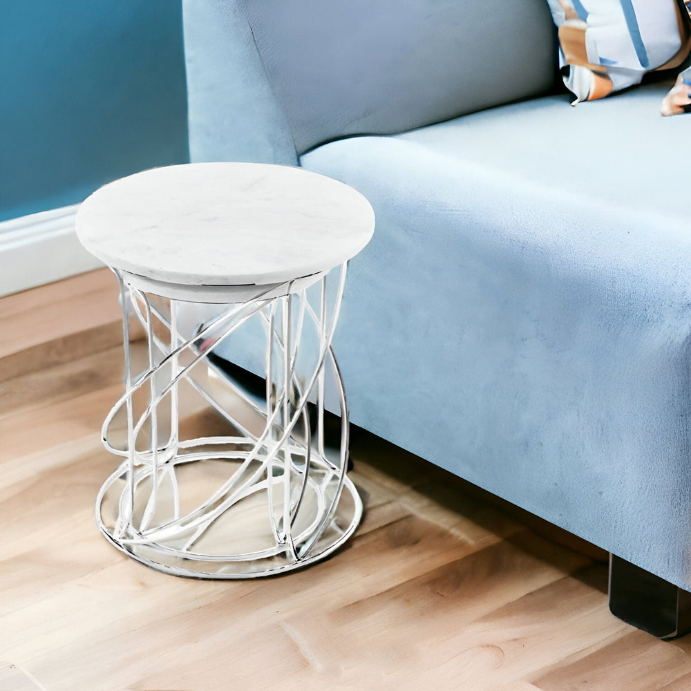 21" White Marble Round End Tables - Homeroots