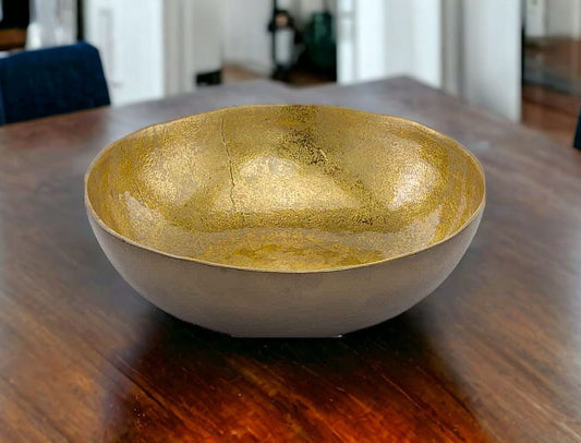 17" Gold and Bronze Aluminum Round Centerpiece Bowl - Homeroots