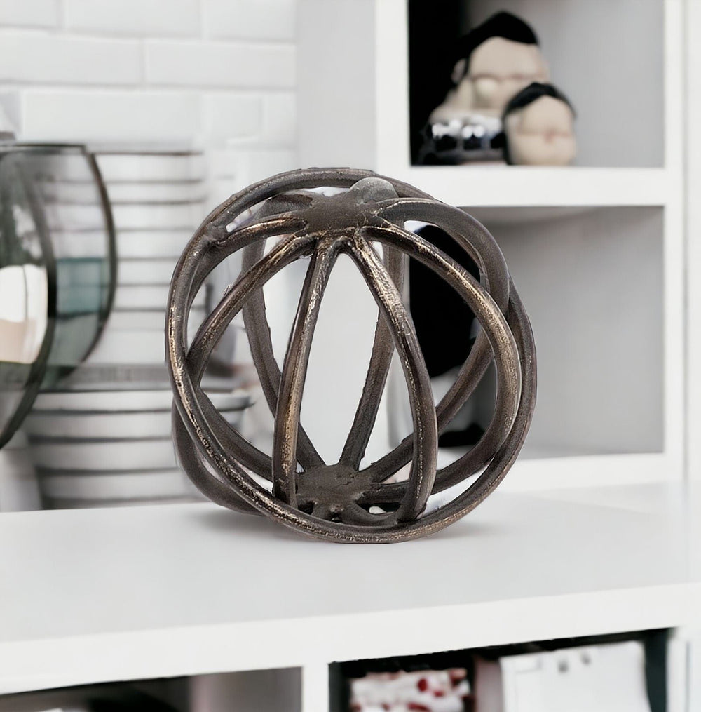 7" Bronze Cast Iron Decorative Orb Tabletop Sculpture - Homeroots
