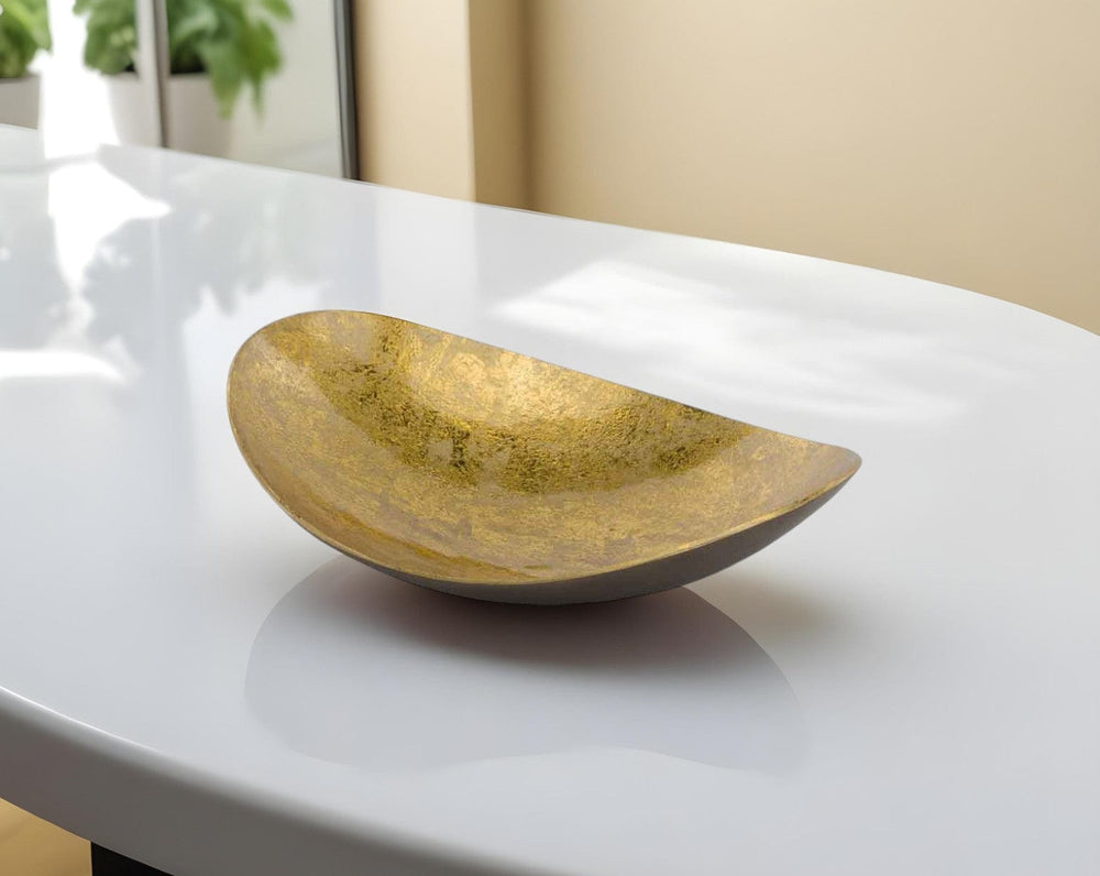 11" Gold and Bronze Aluminum Oval Centerpiece Bowl - Homeroots