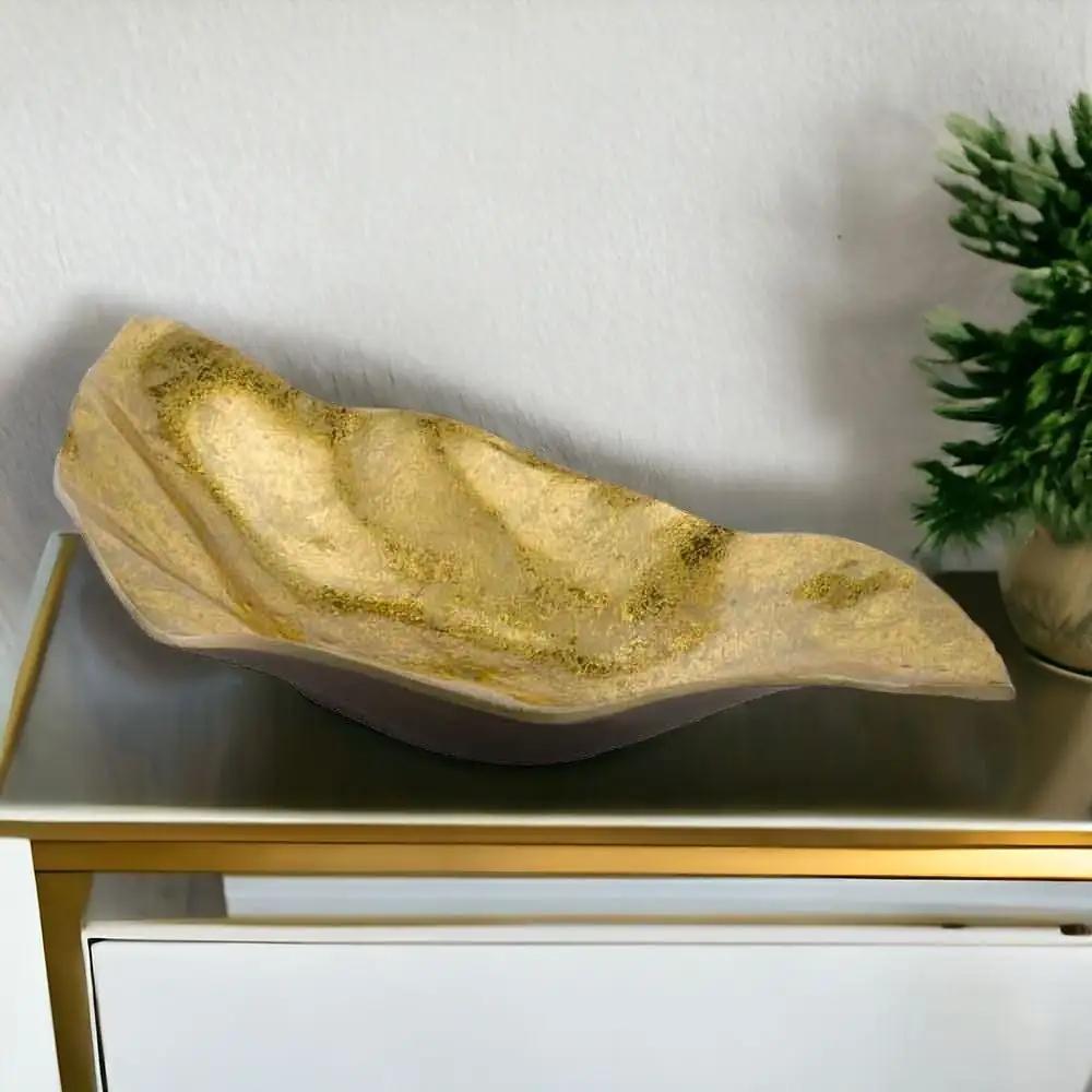 18" Gold Modern Wavy Aluminum Centerpiece Bowl - Homeroots