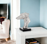 4" X 7.5" X 8.5" Silver And Black Bust On Bone Base Hound - Homeroots