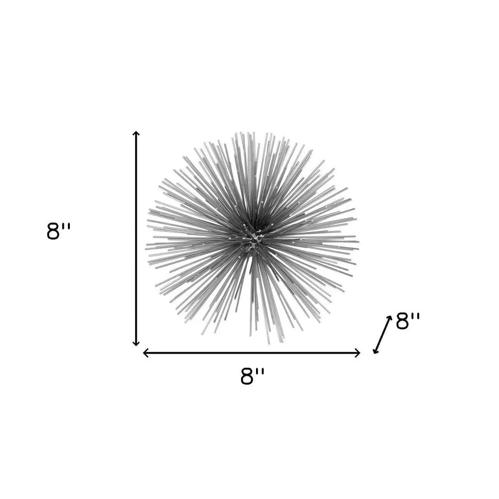 8" Silver Metal Spiky Sphere Tabletop Sculpture - Homeroots