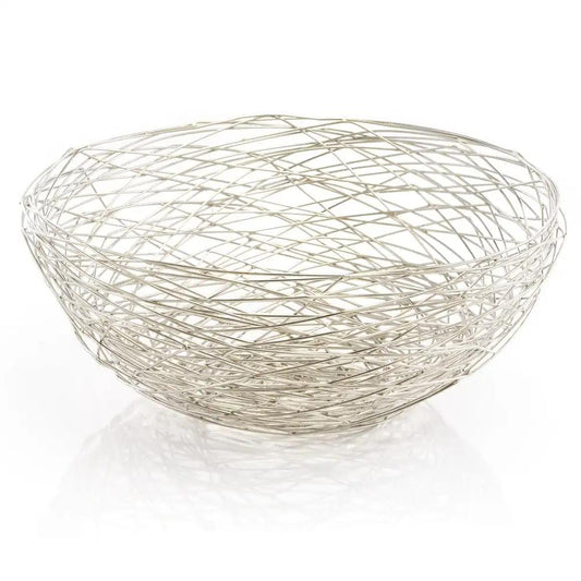 12" Silver Aluminum Abstract Wire Round Centerpiece Bowl - Homeroots