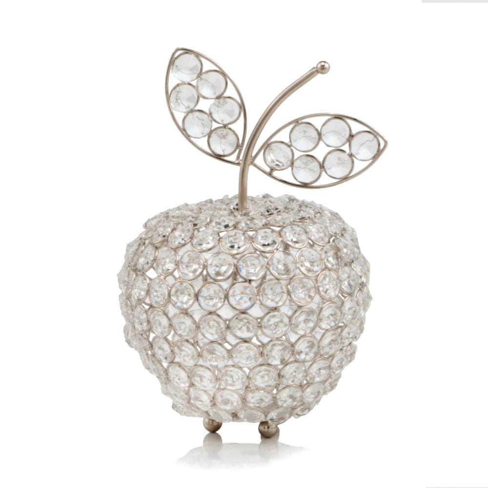 8" Silver and Faux Crystal Decorative Apple Tabletop Sculpture - Homeroots