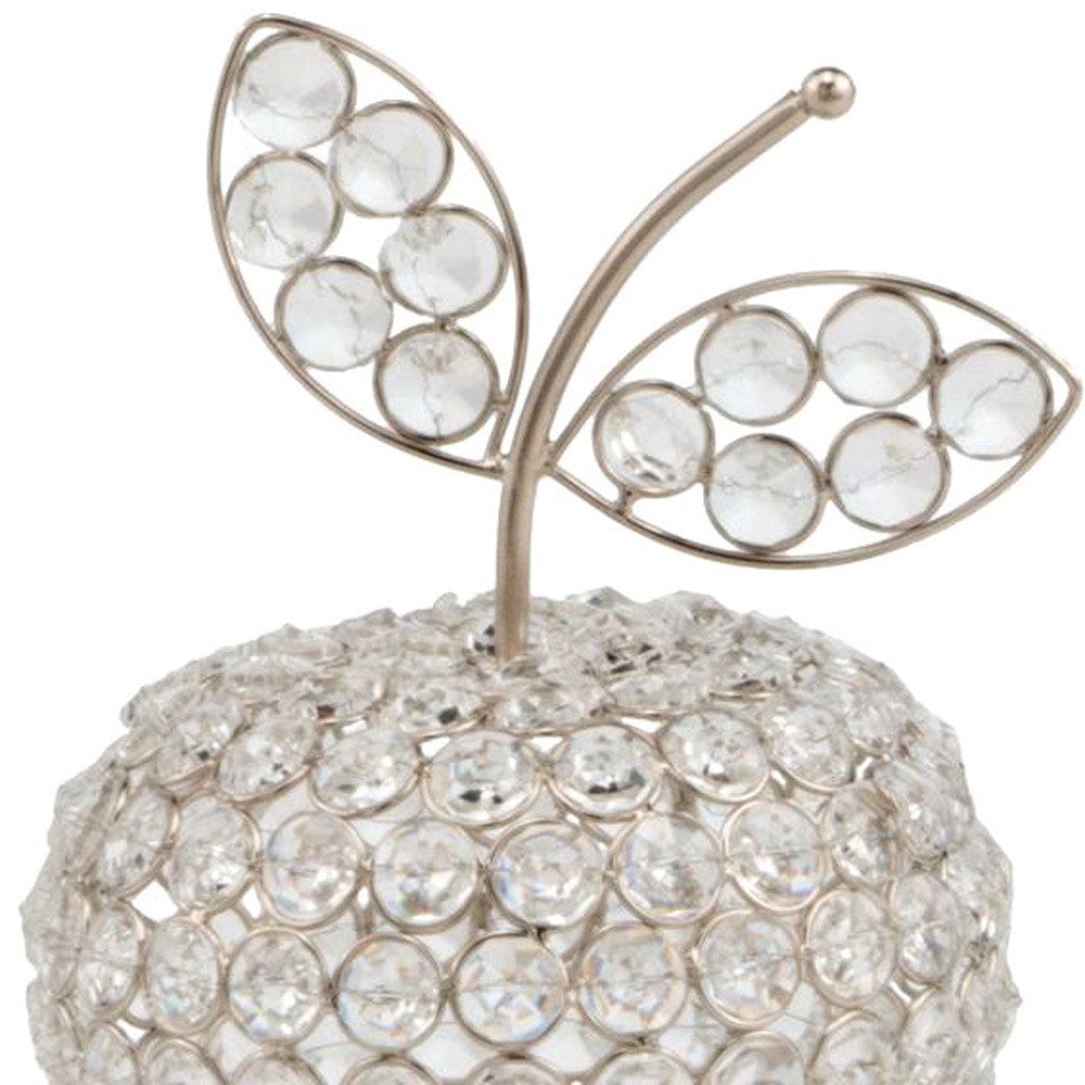 8" Silver and Faux Crystal Decorative Apple Tabletop Sculpture - Homeroots