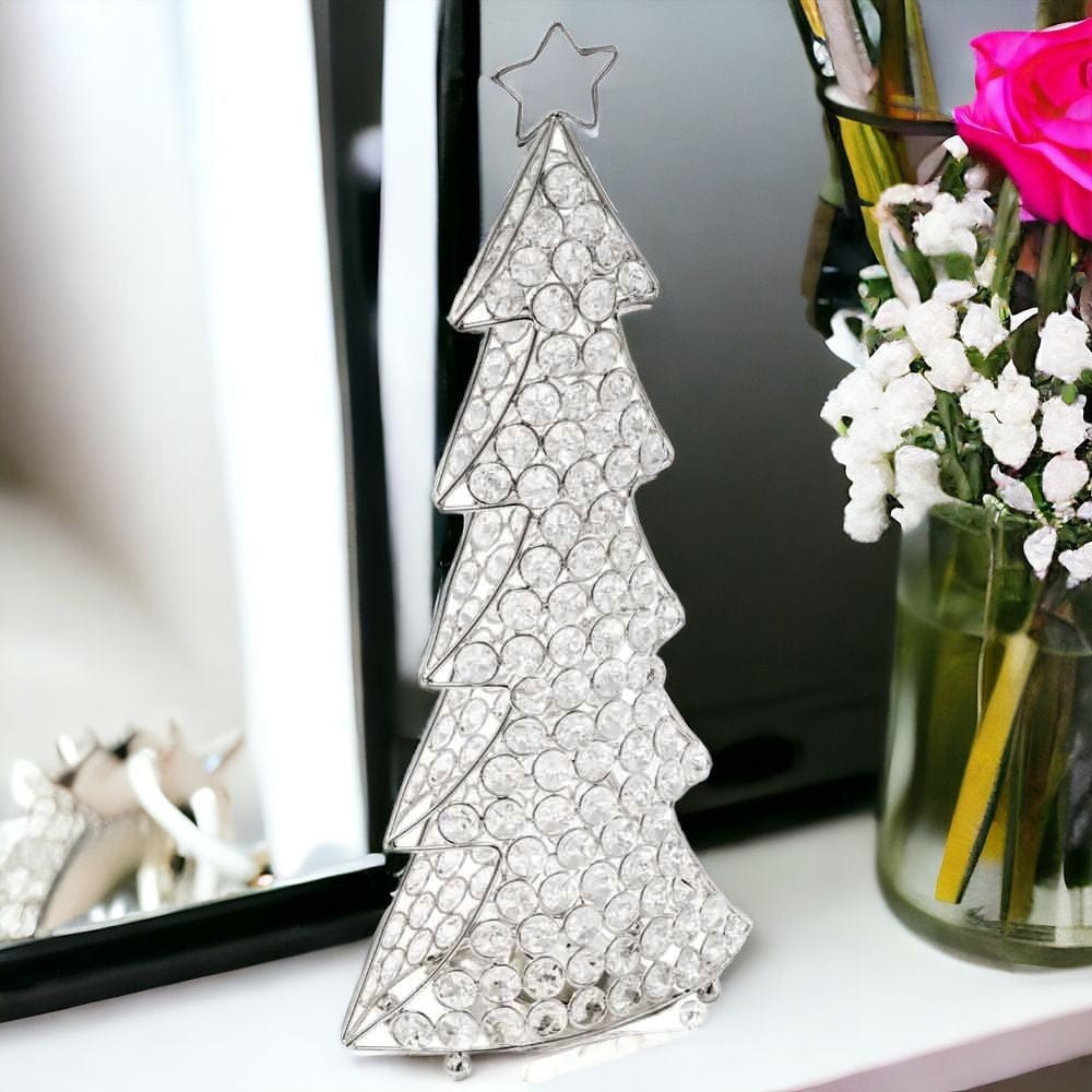 16" Silver Faux Crystal Christmas Figurine - Homeroots