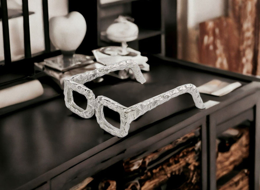 7" Silver Buffed Aluminum Decorative Eyeglasses Sculpture - Homeroots
