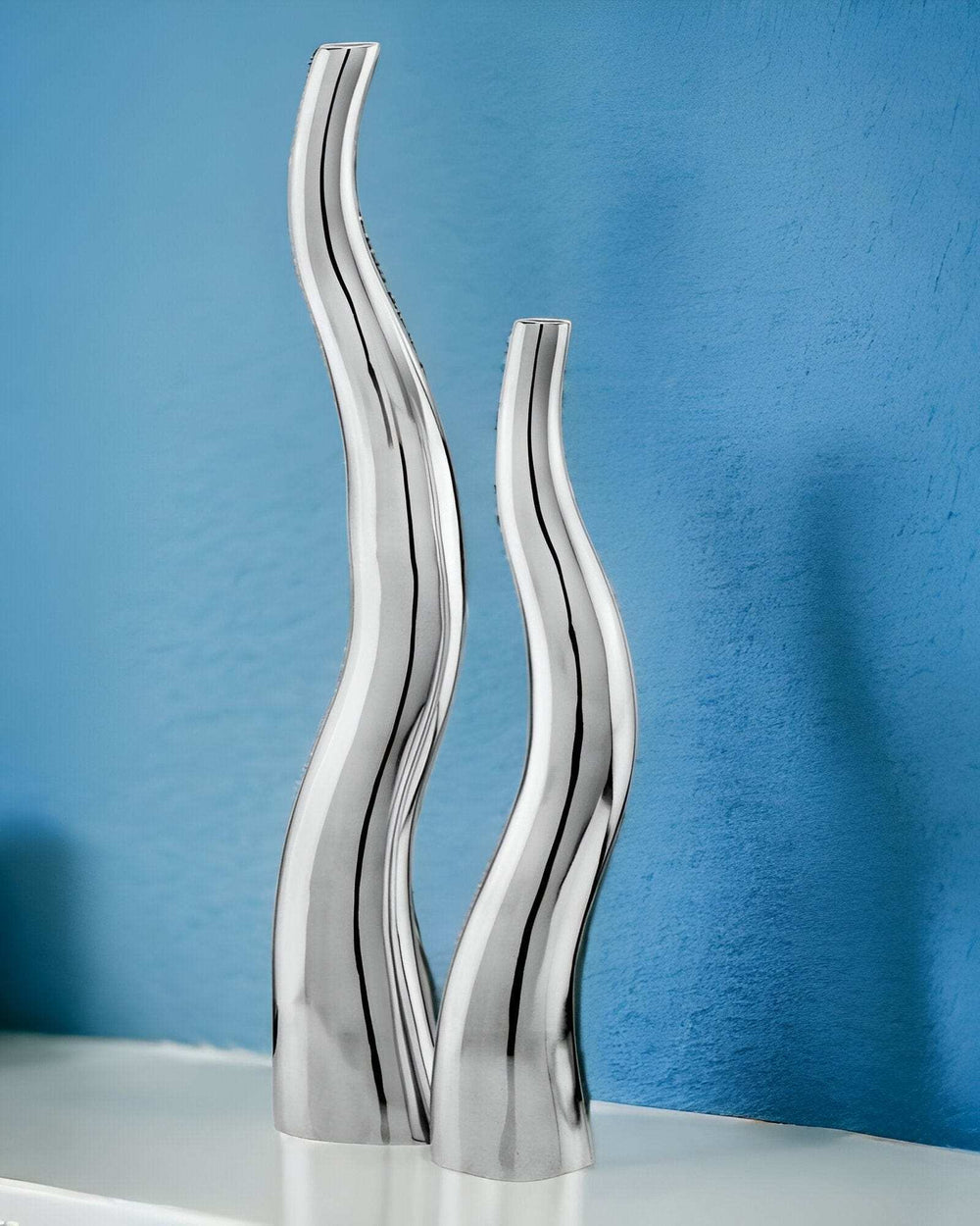Set of Two Silver Aluminum Squiggly Table Vases - Homeroots - Flyclothing LLC