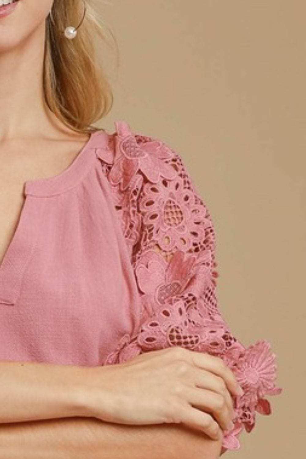 Umgee Full Size French Terry Boxy Cut Top with 3D Floral Sleeve Plus Size - Trendsi - Flyclothing LLC