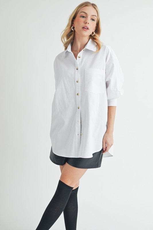 Aemi + Co High-Low Collared Neck Drop Shoulder Shirt - Trendsi - Flyclothing LLC