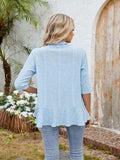 Eyelet Open Front Three-Quarter Sleeve Top - Trendsi - Flyclothing LLC