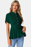 Tied Round Neck Short Sleeve Blouse - Trendsi - Flyclothing LLC