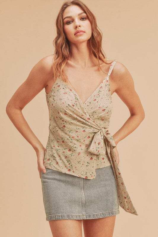 Aemi + Co Ditsy Floral Surplice Adjustable Straps Cami - Trendsi - Flyclothing LLC