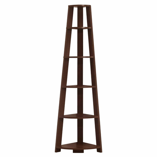 71" Brown Wood Corner Bookcase - Homeroots