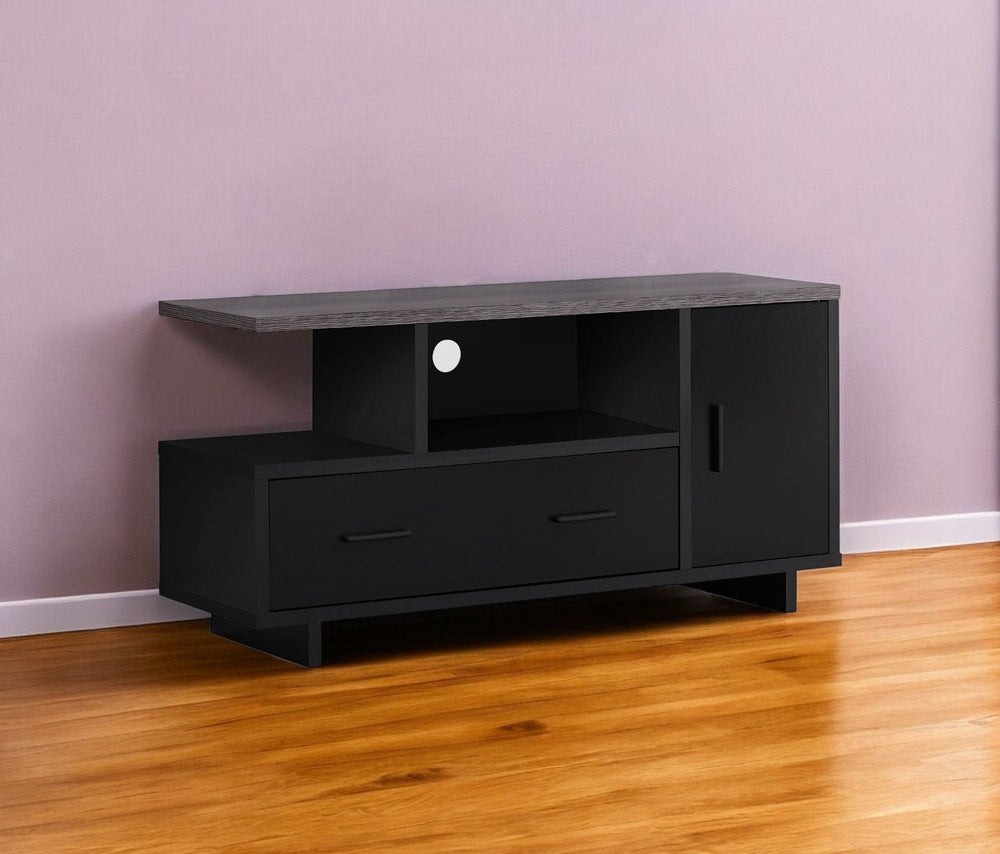 47" Gray and Black Open Shelving TV Stand - Homeroots - Flyclothing LLC