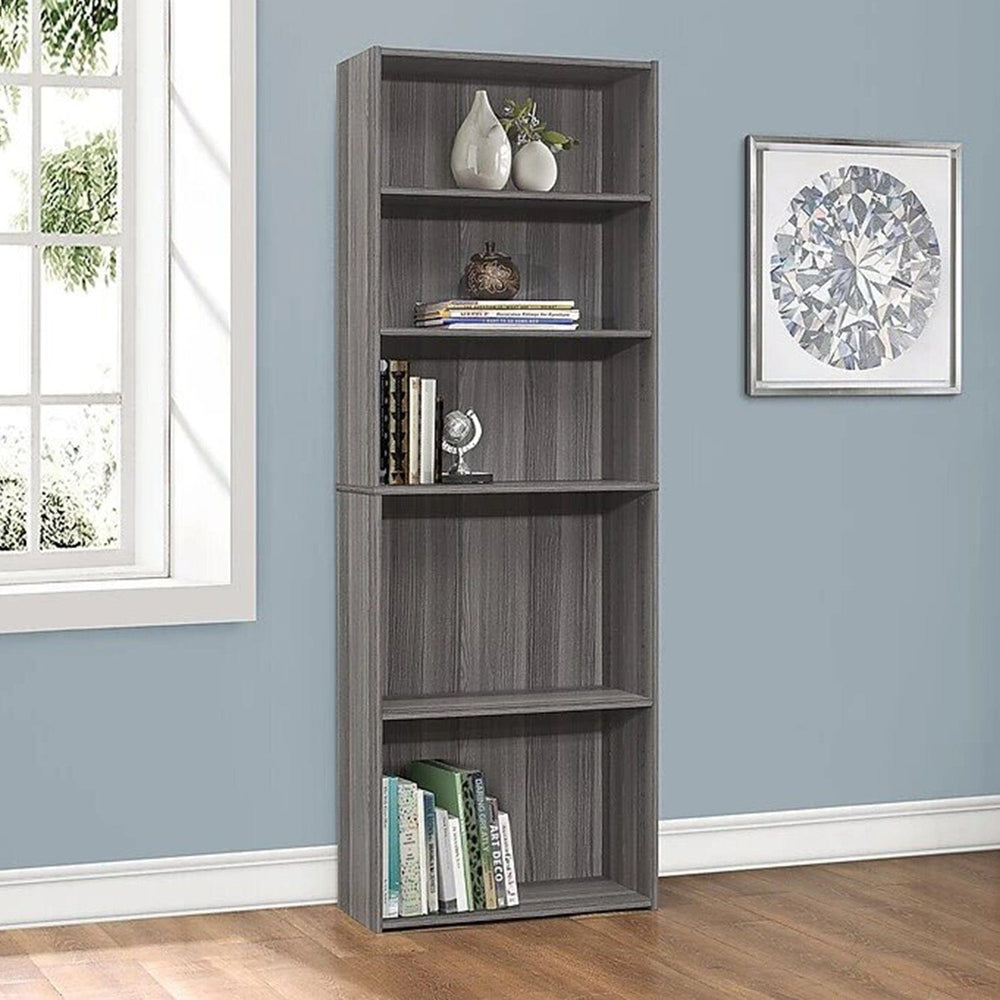 71" Gray Wood Adjustable Bookcase - Homeroots - Flyclothing LLC