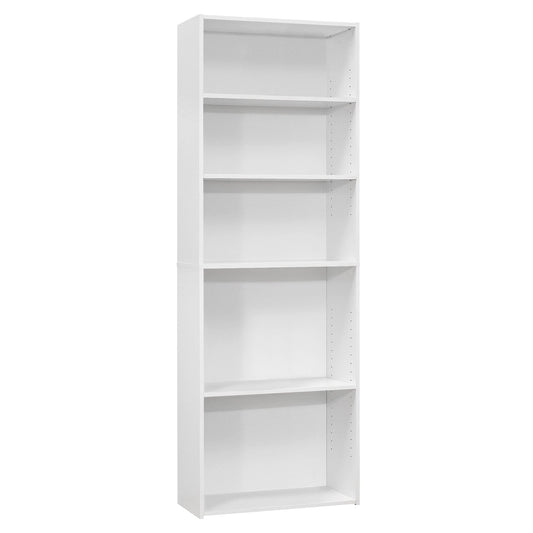 71" White Wood Adjustable Bookcase - Homeroots
